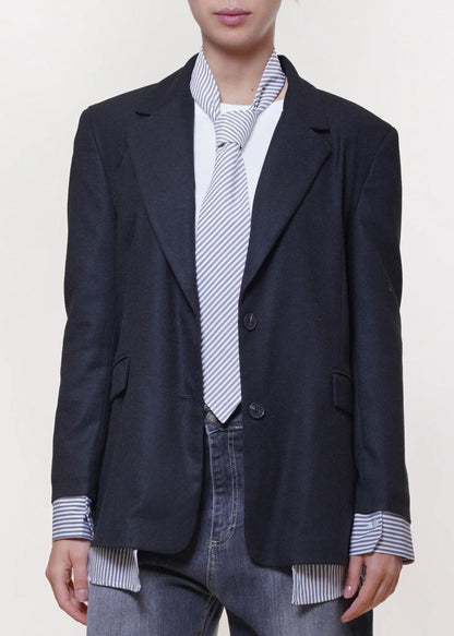 Black Tailored Blazer with Striped Accents