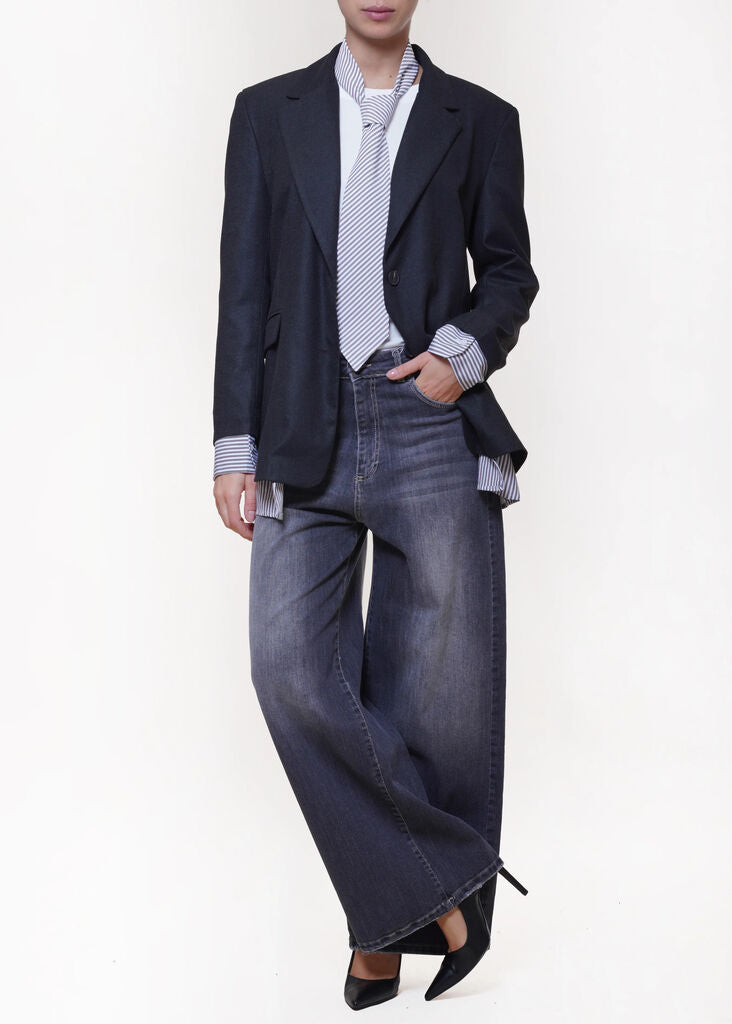 Black Tailored Blazer with Striped Accents