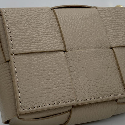 Taupe Woven Leather Crossbody Bag with Gold Accents