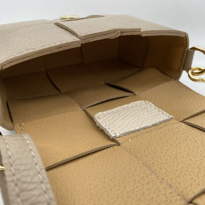 Taupe Woven Leather Crossbody Bag with Gold Accents