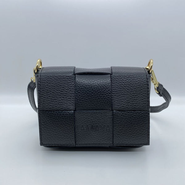 Black Textured Crossbody Bag with Gold Hardware