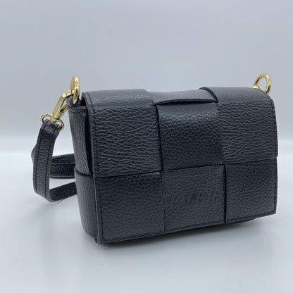 Black Textured Crossbody Bag with Gold Hardware