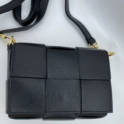 Black Textured Crossbody Bag with Gold Hardware