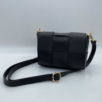 Black Textured Crossbody Bag with Gold Hardware