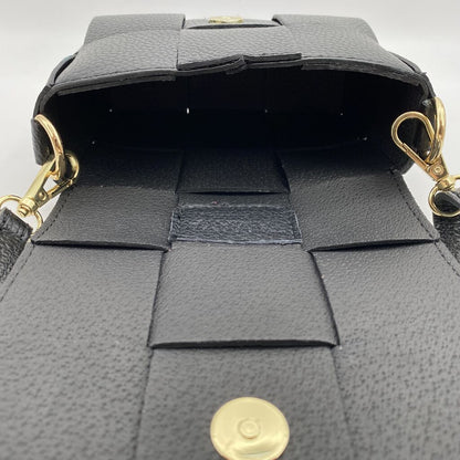 Black Textured Crossbody Bag with Gold Hardware