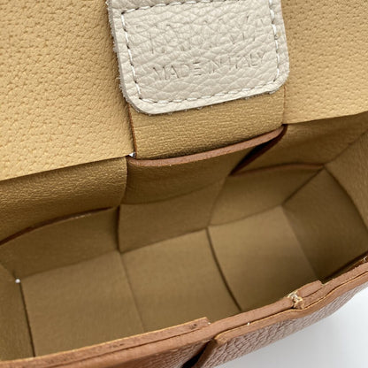 Tan Woven Crossbody Bag with Gold Accents