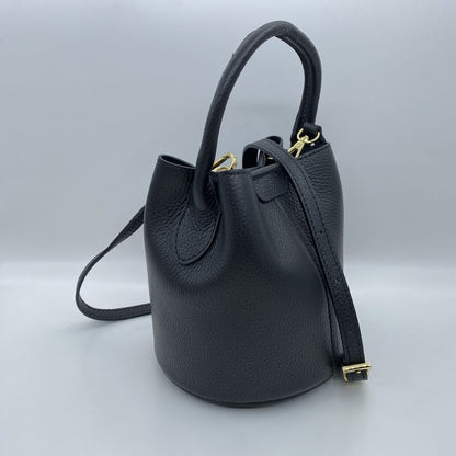 Black Textured Bucket Bag with Gold Accents