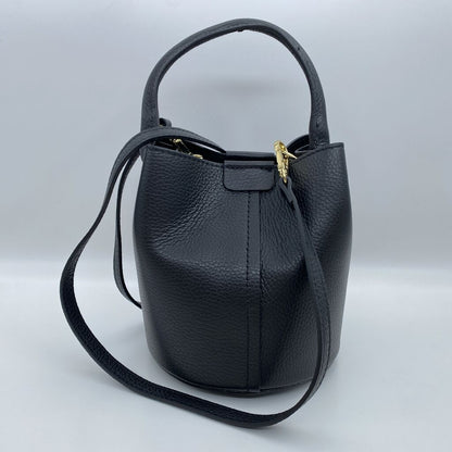 Black Textured Bucket Bag with Gold Accents