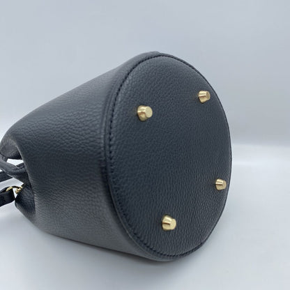Black Textured Bucket Bag with Gold Accents