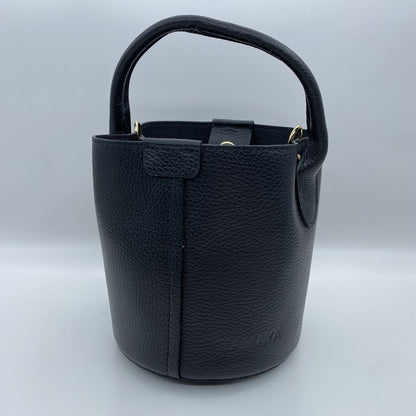 Black Textured Bucket Bag with Gold Accents