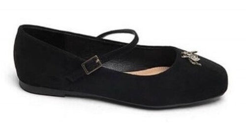 Black Suede Mary Jane Flats with Embellishment