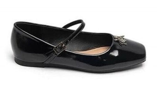 Black Patent Mary Jane Flats with Embellishment