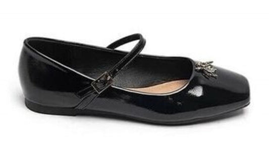 Black Patent Mary Jane Flats with Embellishment