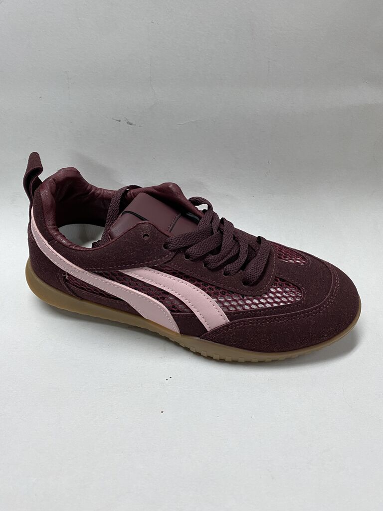 Maroon Mesh Low-Profile Sneakers with Stripes