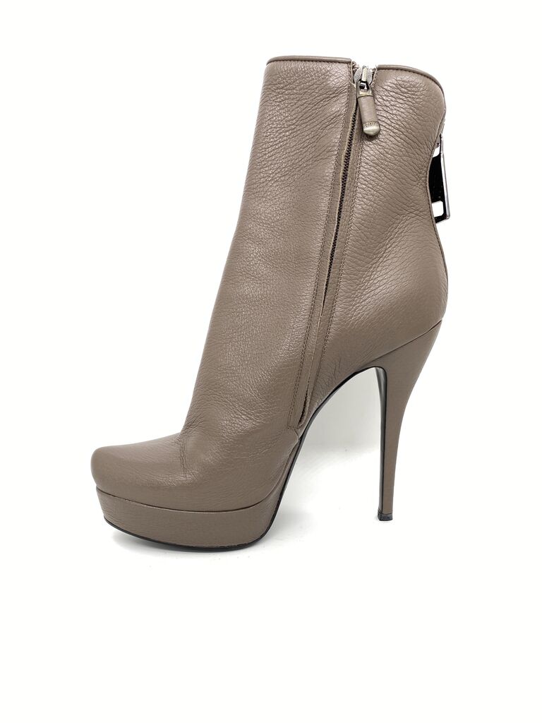 Taupe Textured Ankle Boot with Stiletto Heel