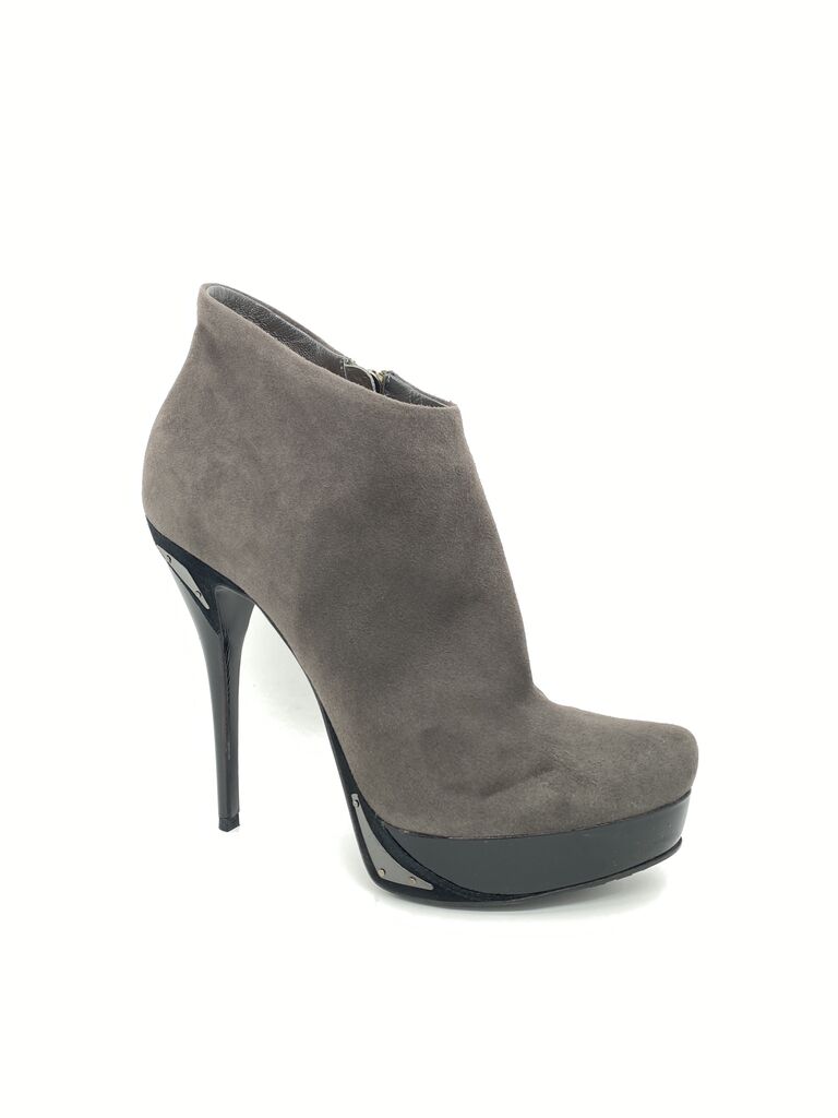 Gray Suede Ankle Boots with Stiletto Heel