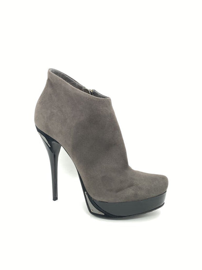 Gray Suede Ankle Boots with Stiletto Heel