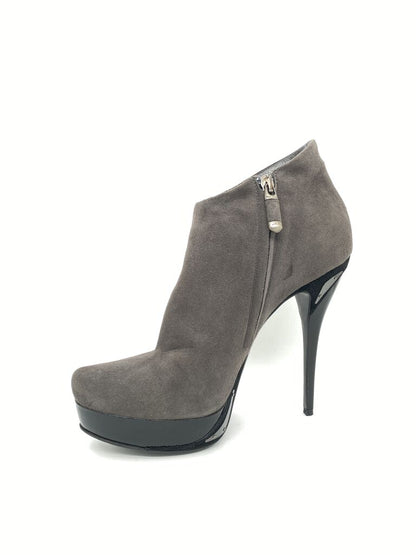 Gray Suede Ankle Boots with Stiletto Heel