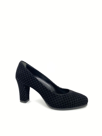 Black Textured Block Heel Pump