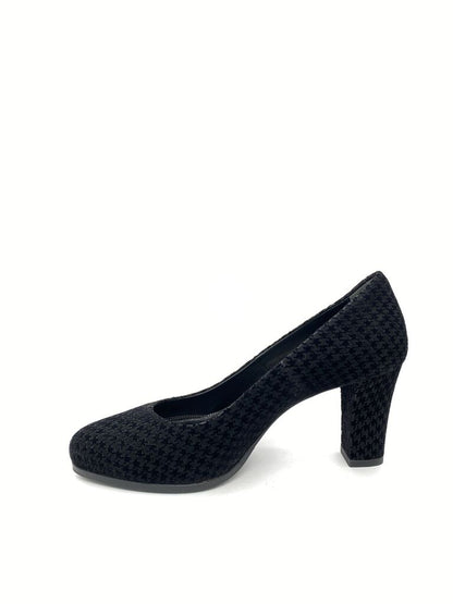 Black Textured Block Heel Pump