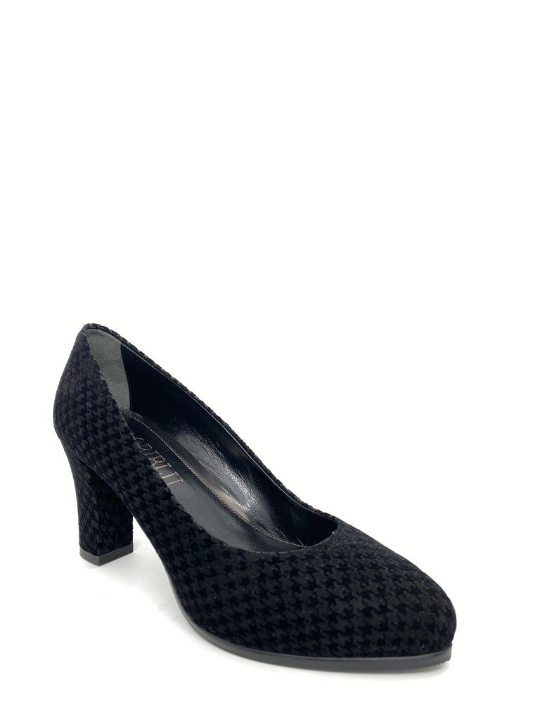Black Textured Block Heel Pump
