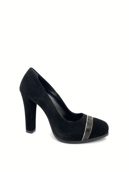 Black Suede Heel with Embellished Detail