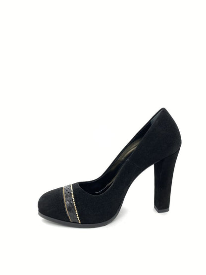 Black Suede Heel with Embellished Detail