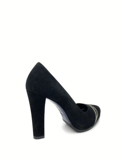 Black Suede Heel with Embellished Detail
