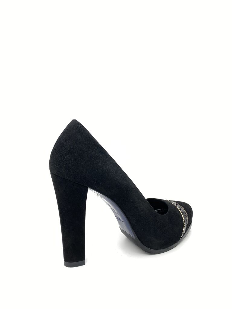 Black Suede Heel with Embellished Detail