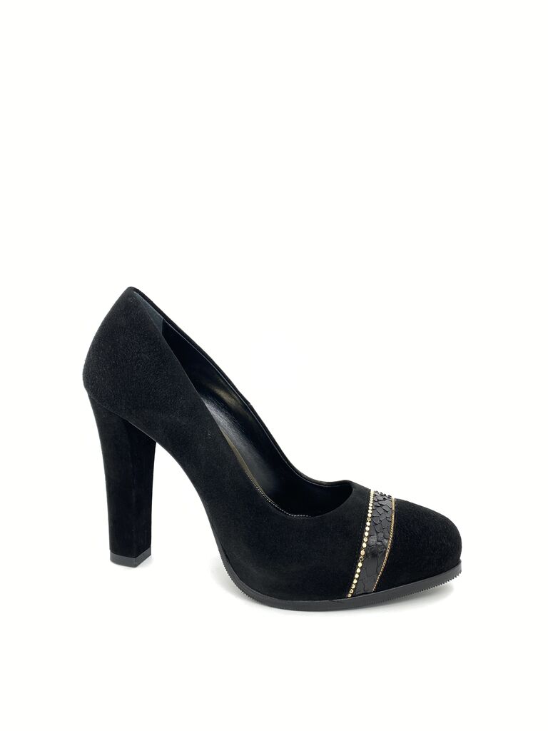 Black Suede Heel with Embellished Detail
