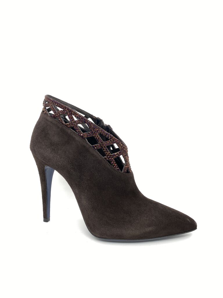 Brown Suede Ankle Bootie with Cutout Detail