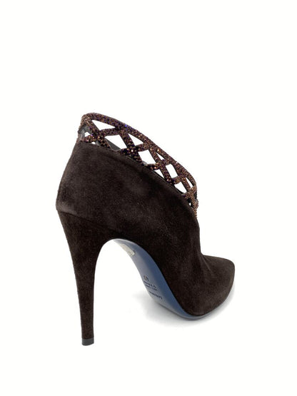Brown Suede Ankle Bootie with Cutout Detail
