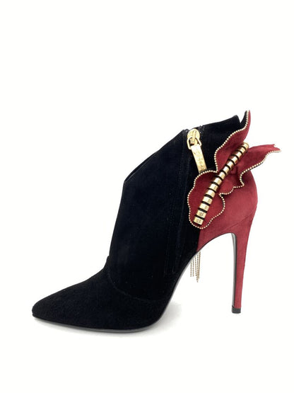Black Suede Ankle Boot with Gold Accents