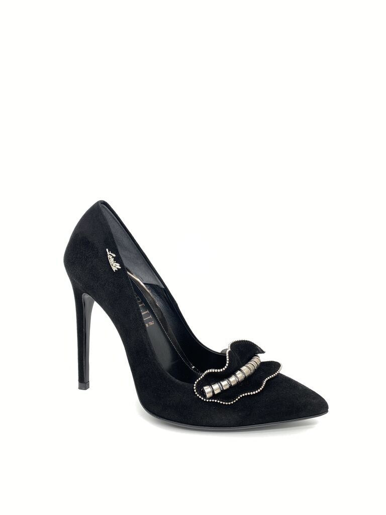 Black Suede Pumps with Decorative Accent