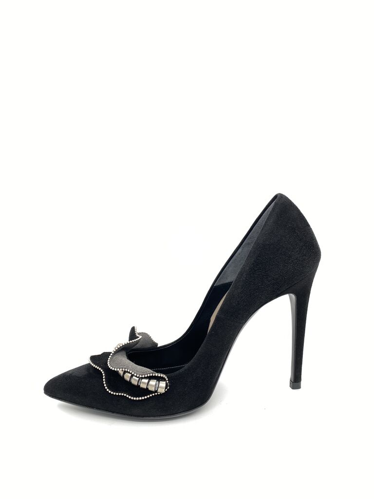 Black Suede Pumps with Decorative Accent