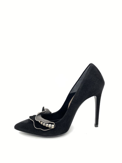 Black Suede Pumps with Decorative Accent