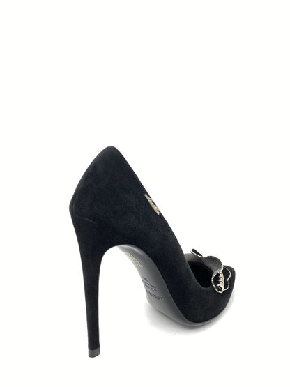 Black Suede Pumps with Decorative Accent