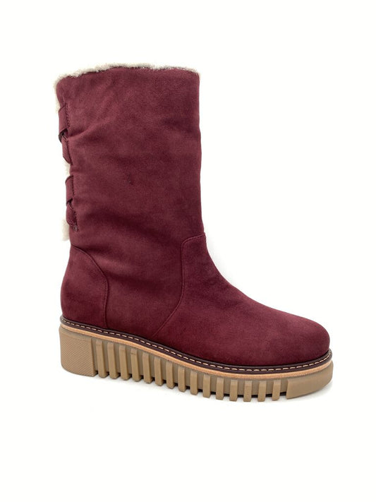 Burgundy Suede Mid-Calf Boots with Lug Sole