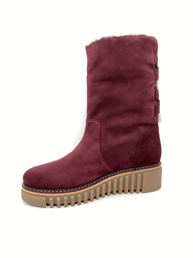 Burgundy Suede Mid-Calf Boots with Lug Sole