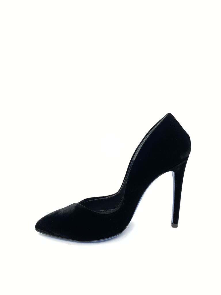 Black Velvet Embellished Pumps with Stiletto Heel