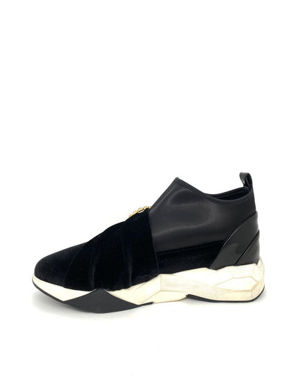 Black Velvet Sneakers with Embellished Buckle