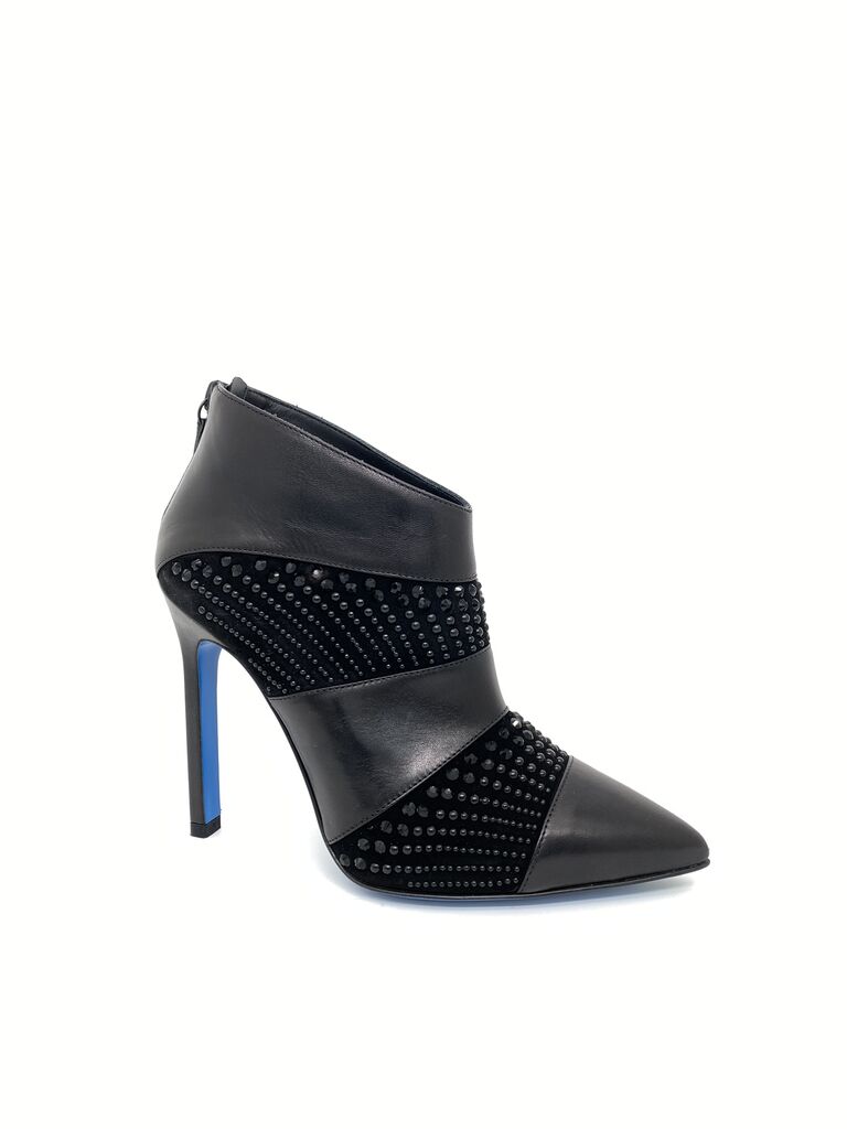 Black Studded Leather Ankle Boot with Blue Sole