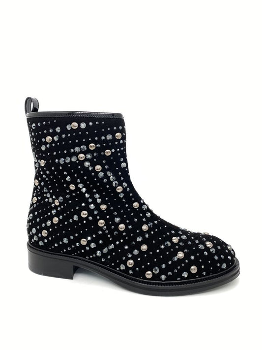 Black Velvet Ankle Boots with Studded Embellishments