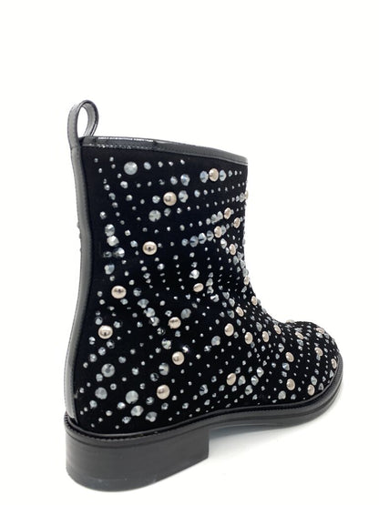 Black Velvet Ankle Boots with Studded Embellishments