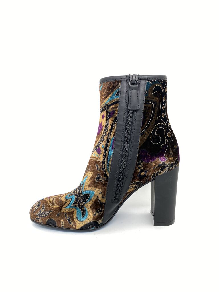 Multicolor Velvet Ankle Boot with Bold Abstract Design