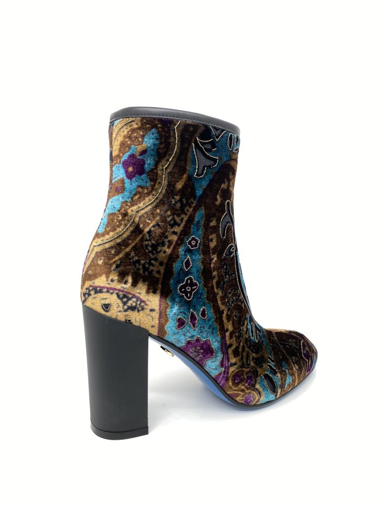 Multicolor Velvet Ankle Boot with Bold Abstract Design