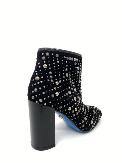Black Velvet Ankle Boot with Studded Detailing