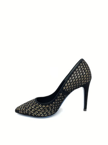 Black Textured Stiletto Heels with Cutout Detail