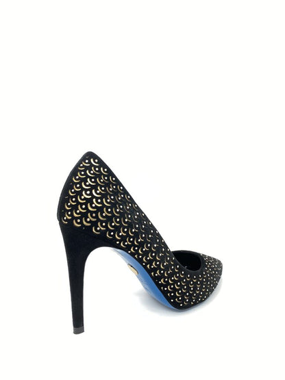 Black Textured Stiletto Heels with Cutout Detail