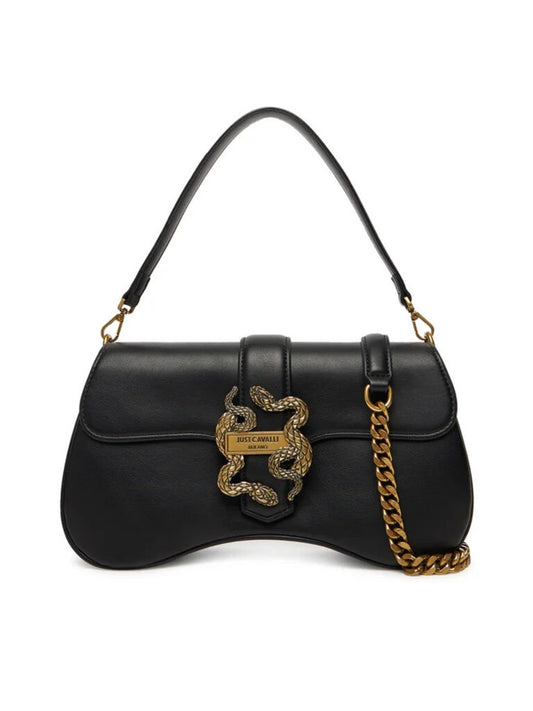 Black Leather Satchel with Chain Strap